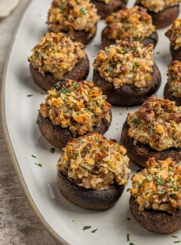 Platter of stuffed mushrooms.
