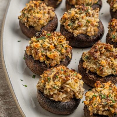 Platter of stuffed mushrooms.