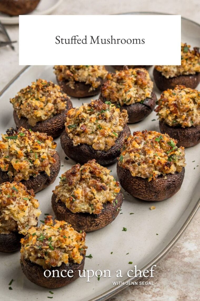 stuffed mushrooms on white serving plate