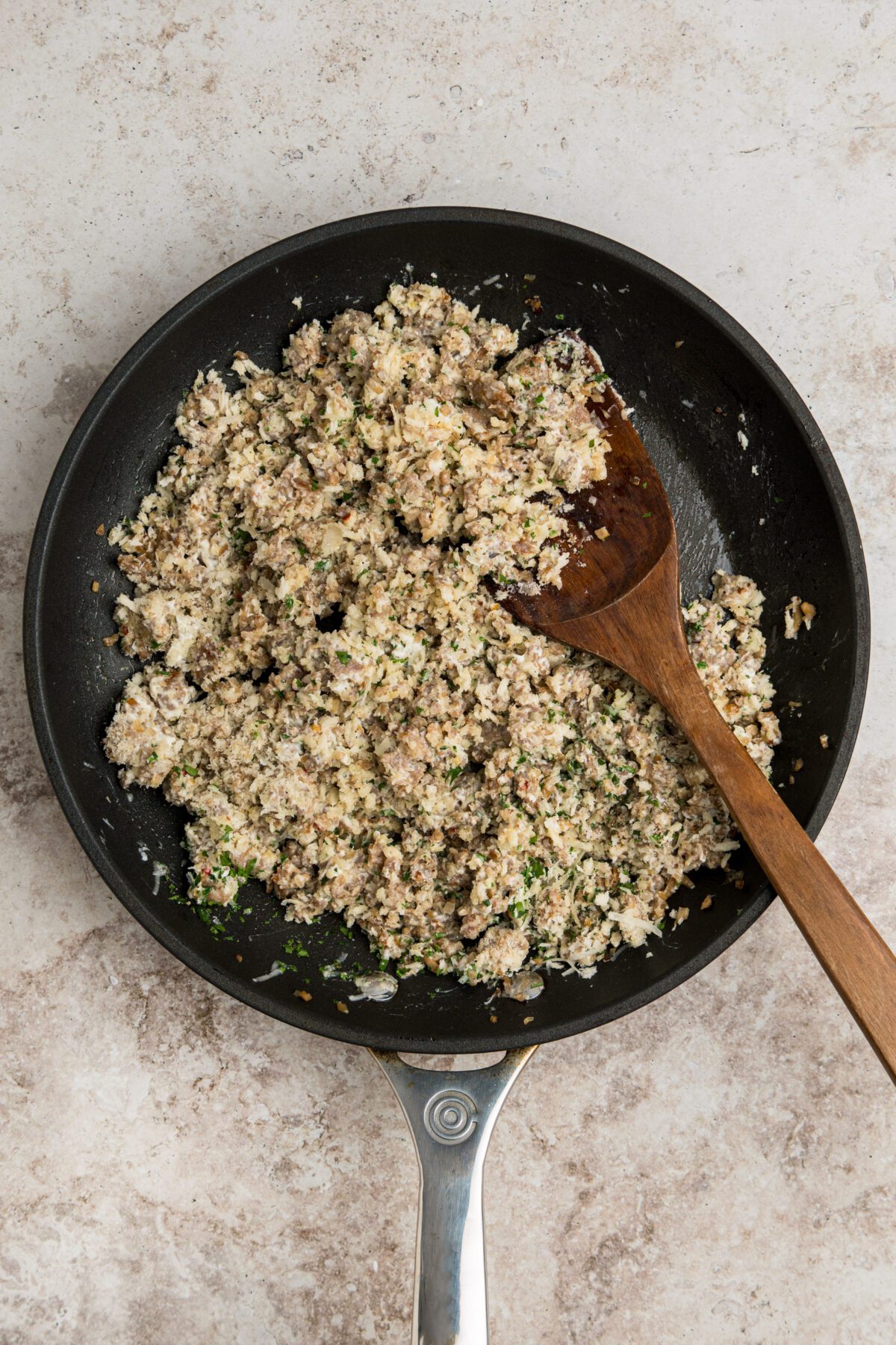 sausage filling for stuffed mushrooms in skillet