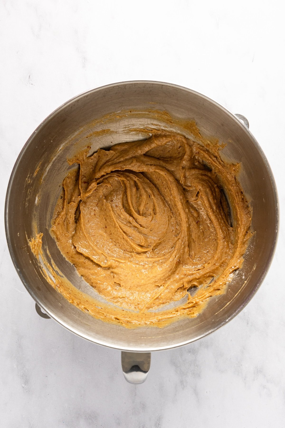 sticky toffee pudding batter in mixing bowl