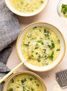 stracciatella soup in bowls