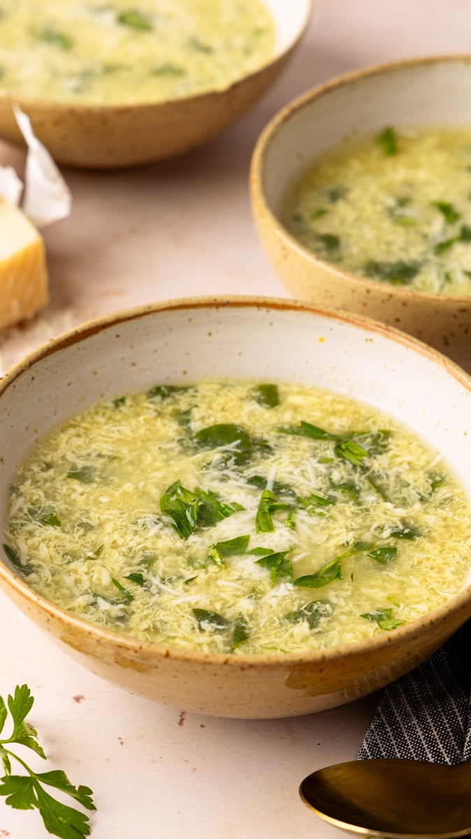 Stracciatella soup in bowl