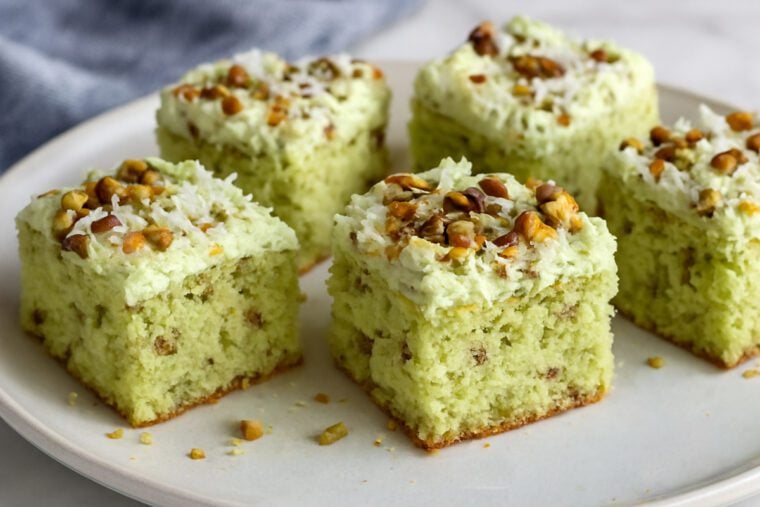 slices of watergate cake on platter