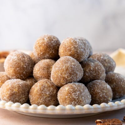 rum balls stacked on plate