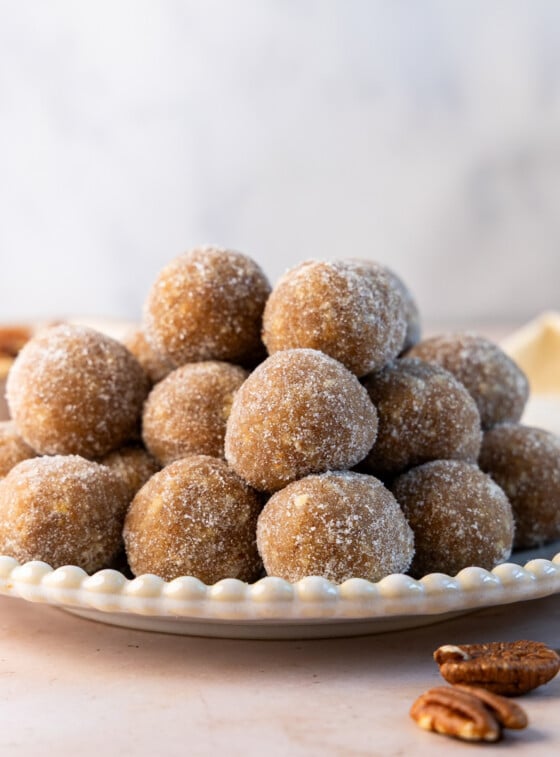 rum balls stacked on plate