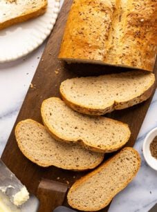 rye bread on cutting board
