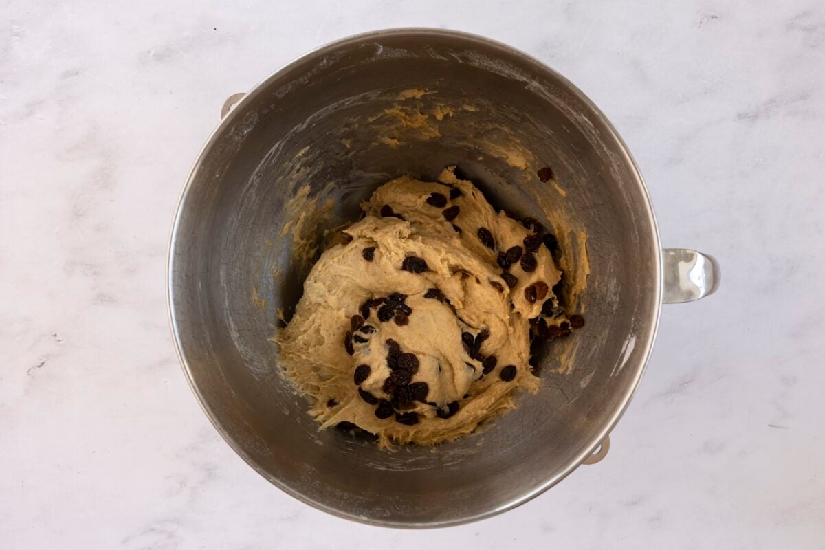 raisins mixed into dough