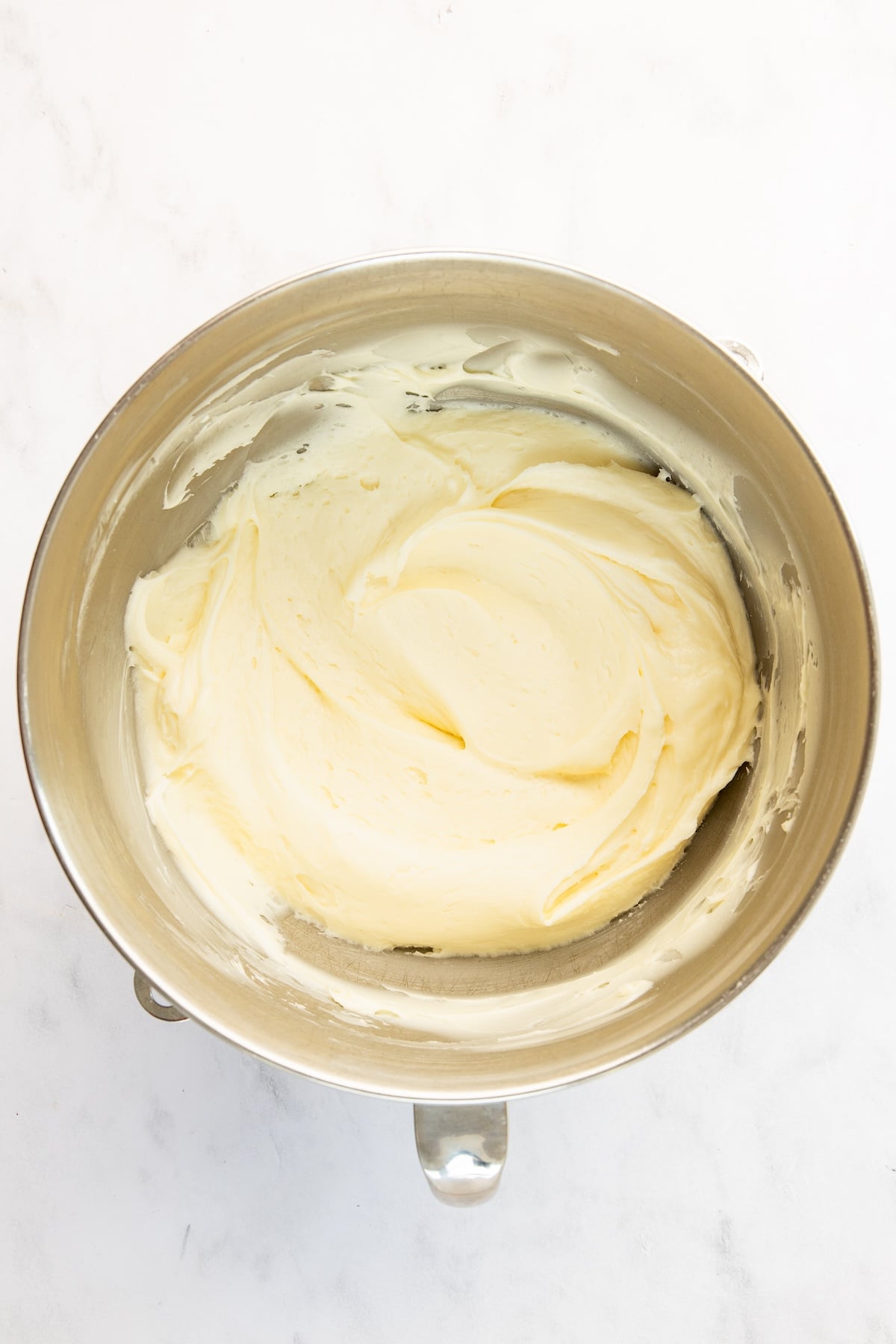 cream cheese frosting in mixing bowl.