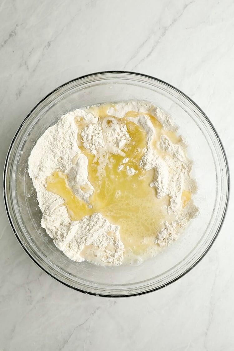 deep dish pizza dough ingredients in bowl