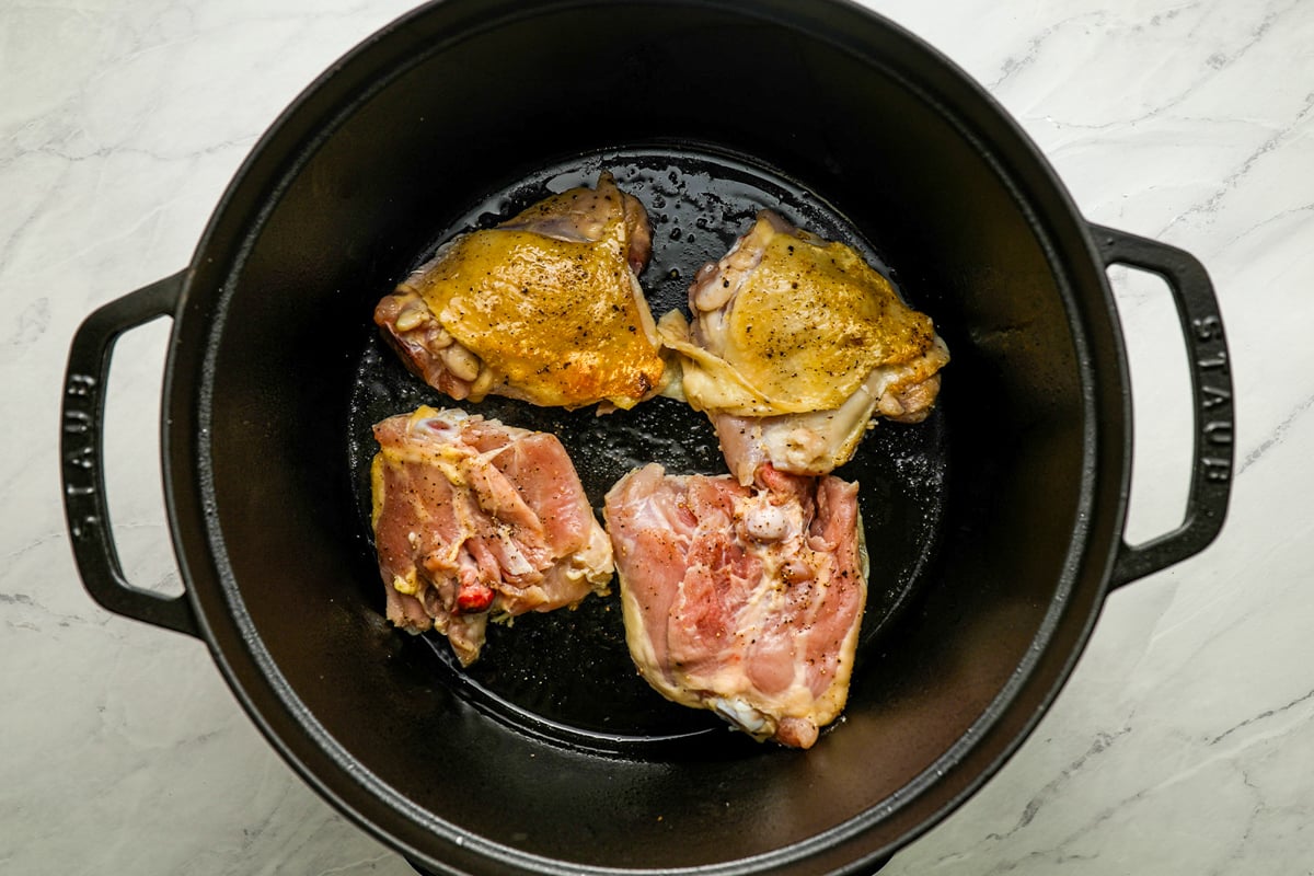 searing chicken thighs in pot