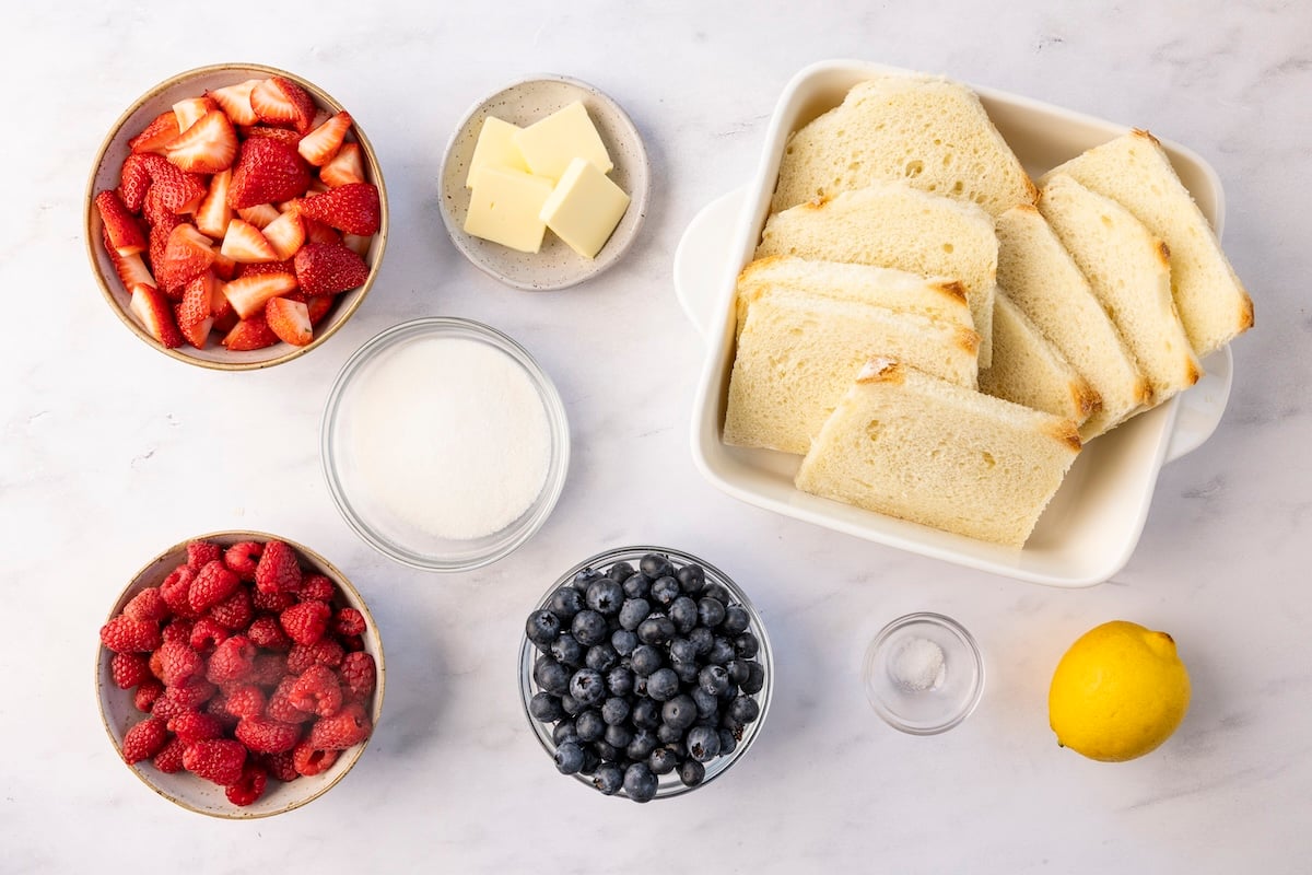 ingredients for summer berry pudding