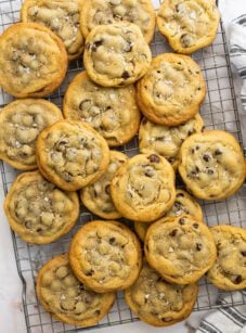 tahini chocolate chip cookies cooling on rack
