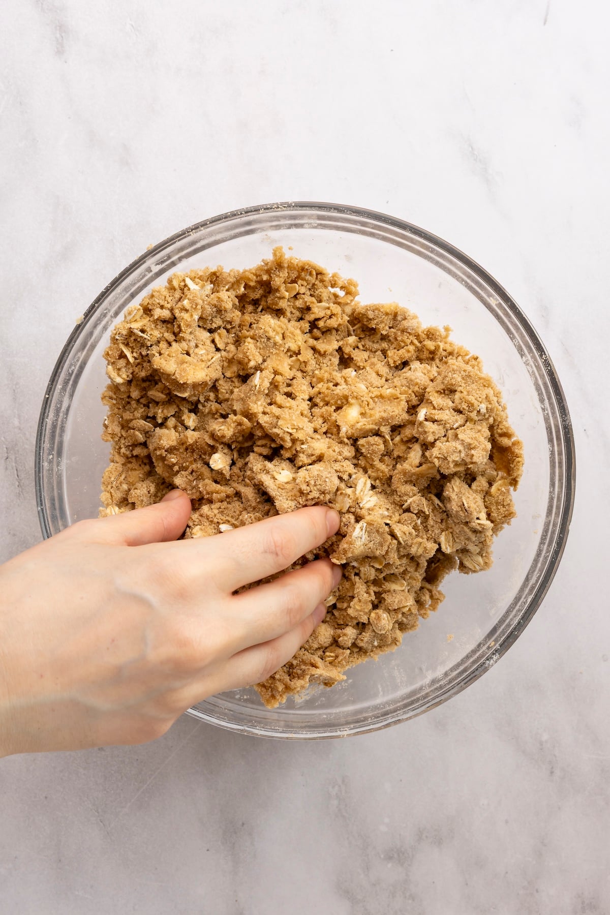 butter combined with flour/oat/brown sugar mix in medium bowl