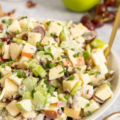 Waldorf salad in serving bowl.