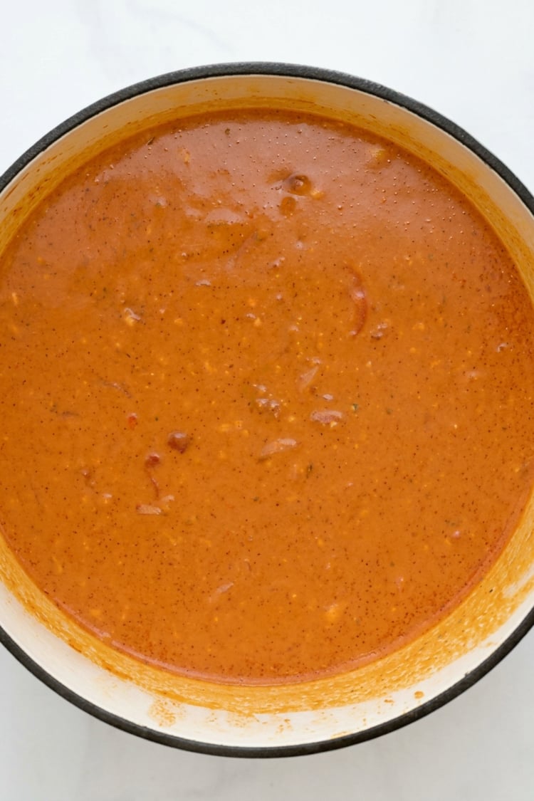 Chicken paprikash sauce thickened with sour cream.
