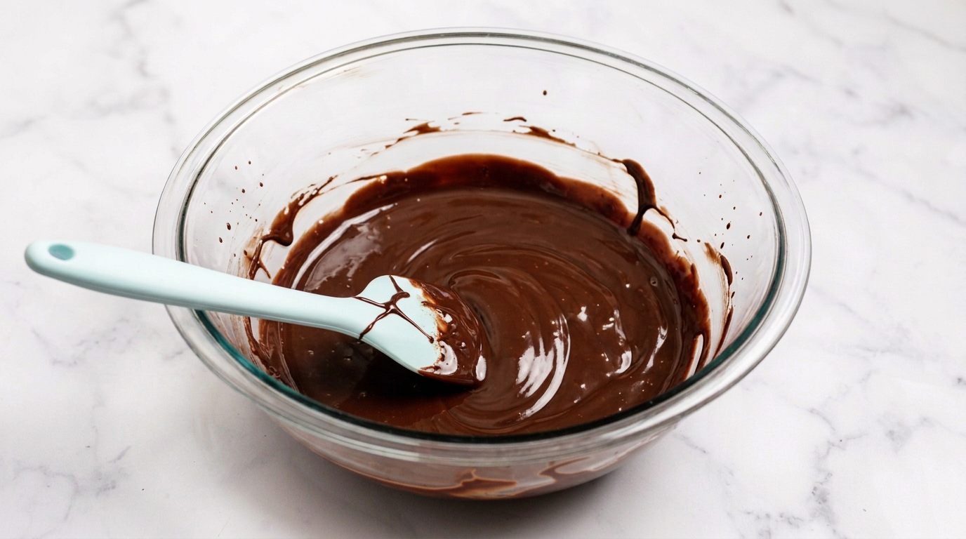 chocolate_ganache_in_bowl_1 Spatula in a bowl of chocolate ganache.